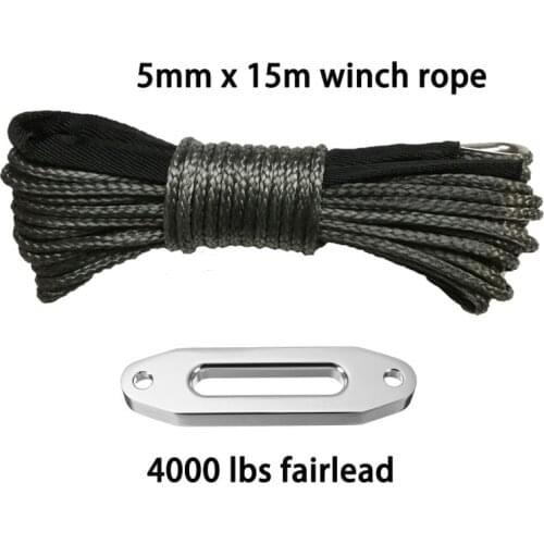 5mm x 15m winch line uhmwpe rope with 4000lbs aluminum winch fairlead for 4x4 4wd atv utv off-road