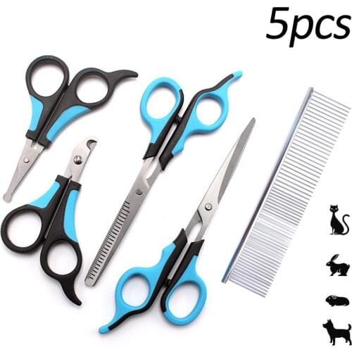 5pcs Stainless Steel Pet Grooming Scissors Cat Hair Thinning Shear Sharp Edge Pet Scissors Comb Animal Barber Cutting Tools
