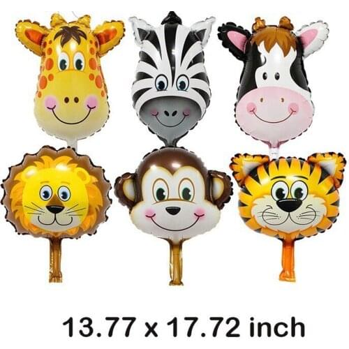 6pcs Animal Balloons Giraffe Monkey Tiger Zebra Lion Helium Foil Air Balloon For Jungle Safari Birthday Party Decorations