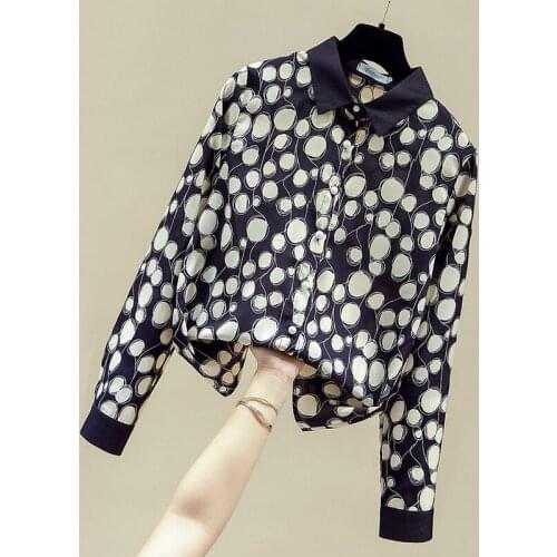 Long Sleeve Blouse Women Blusas Mujer De Moda 2021 Turn Down Collar Dot Chiffon Blouse Shirt Blusa Womens Tops And Blouses D875