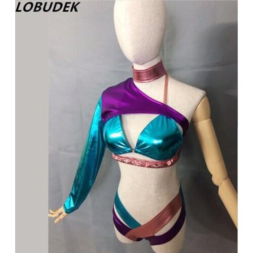 Neck Ring bra jacket short Set Women Costume Nightclub Bar Singer Dancer Stage wear Models Catwalk Party Dance show party bar