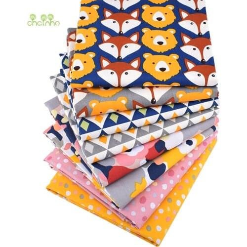 Chainho,8pcs/Lot,Bears&Foxes,Printed Twill Cotton Fabric,Patchwork Cloth For DIY Quilting Sewing Baby& Children Material,40x50cm