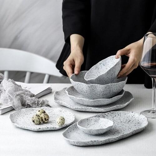Ceramic Dinner Plate Bowl Food Dish Granite Porcelain With Spots Dessert Salad Bowl Nordic Home Decorative Tableware Plate