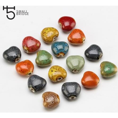 14mm Heart Flower Glaze Ceramic Beads For Women Bracelet Making Diy Accessories Mixed Color Porcelain Beads Wholesale U401