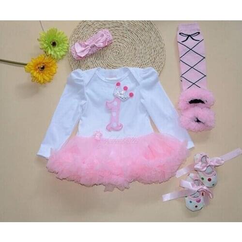Baby Girl Romper Pink Tutu Dress Set with Headband Leggings and Shoes Baby 4PCS Suits Infant Outfits