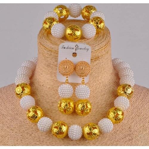 White african jewelry set costume necklace african set simulated pearl nigerian wedding set ZZ06