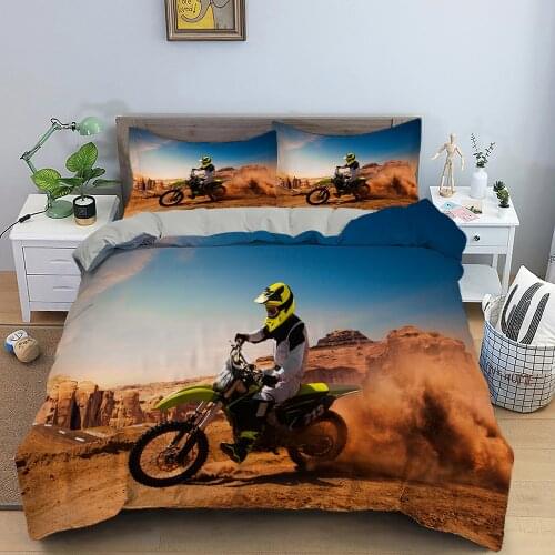 Motocross Bedding Set For Boys Adults Teens Off-road Race Motorcycle Duvet Cover Bed Cover Single King Double 2/3Pcs Quilts Suit
