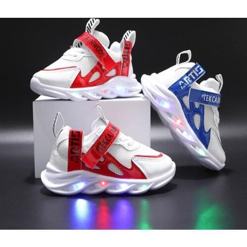 2021 children new LED light shoes boys alphabet webbing mesh breathable sneakers 1-6 years baby luminous casual sports shoes