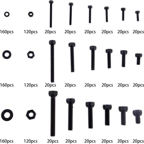 M2 M3 M4 Alloy Steel Hexagon Hex Socket Head Cap Bolts Screws Nuts Washers Assortment Kit Box