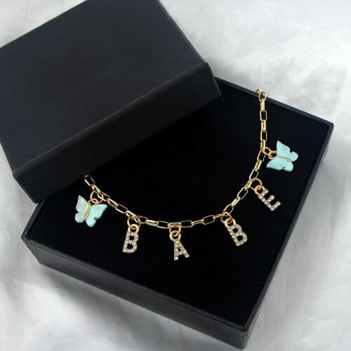 Caraquet Fashion Cute Butterfly Choker Necklace for Women Girls ANGEL BABY YES LOVE Crystal Letters Collar Necklace Jewelry Gift