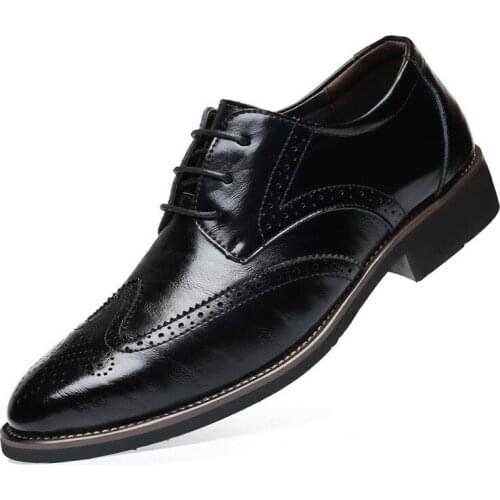 SLYXSH 2019 New Men Oxford Genuine Leather Dress Shoes Brogue Lace Up Flats Male Casual Shoes Black Brown Size 38-48