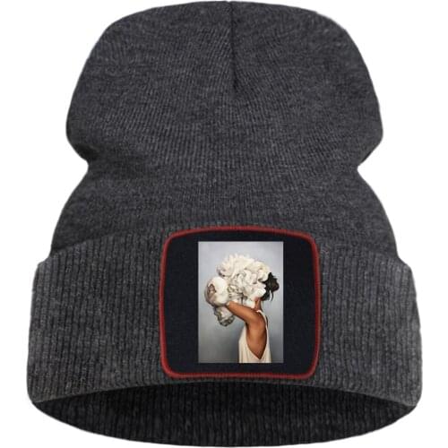 Flowers Girl Vintage Print Soft Unisex Autumn Hat Outdoor Wool Beanie Hat Cartoon Hot Sale Knitted Hats Skullies Quality Caps