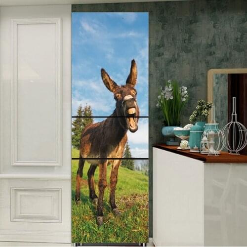 60x150cm/60x180cm Donkey Animal Pattern Fridge Sticker PVC Refrigerator Door Kitchen Self-adhesive Wall Stickers Decor