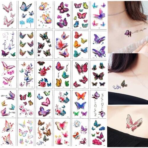 30pcs Colorful Butterfly Fake Tattoo Stickers for Men Women Arm Body Waterproof Temporary Tatoo Tatuajes Temporales Waterproof