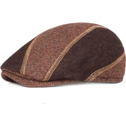 Fibonacci 2020 New Mens Cap Casual Newsboy Cap Autumn Retro Beret Hat Wool Blend Patchwork Tab Flat Cabbies Beret Driver Hats