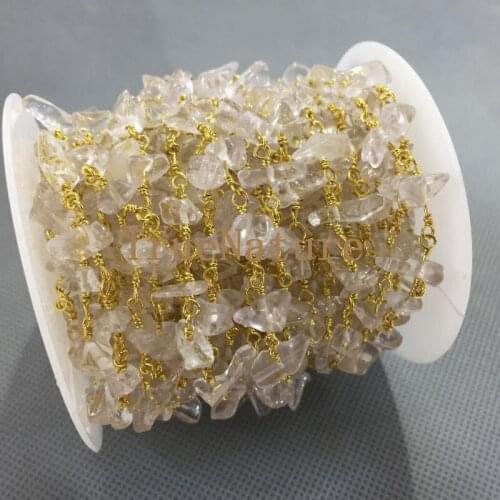 New Arrival White Clear Crystal Beaded Chains Gold Finish Rosary Chains For Necklace Bracelets 5 Meters For Sale 6-10 mm RC4995