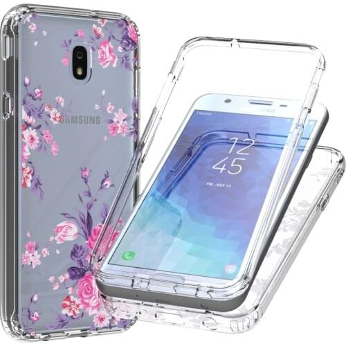 2 in 1 Clear Painted Flower Case for Samsung Galaxy J7 2018 SM-J737 Hard PC + Soft TPU 360 Full Protective Phone Back Cover