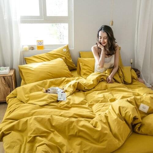 Nordic Light Luxury Bedding Set Washed Cotton Household Double Four-piece Set Simple Pure Color Double-sided Sheet Duvet Cover