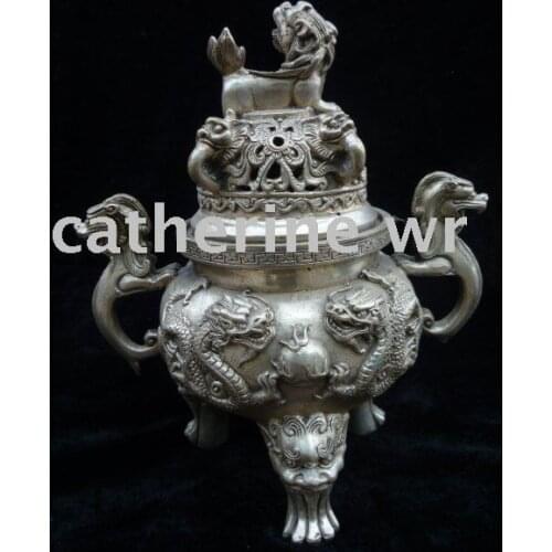 Collectable Ming Dynasty (xuan de1426-1438)Silver Dragon Incense Stove\Censer,Decoration