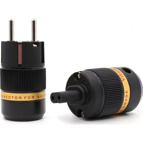 Pair Viborg VE501R+VF508R Audio Rhodium plated Schuko power plug connector +Figure 8 IEC plug connector