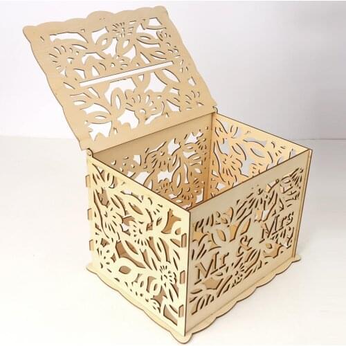 Wedding Card Boxes Wooden Box Wedding Supplies DIY Couple Deer Bird Flower Pattern Grid Business Card Wooden Box Dropship