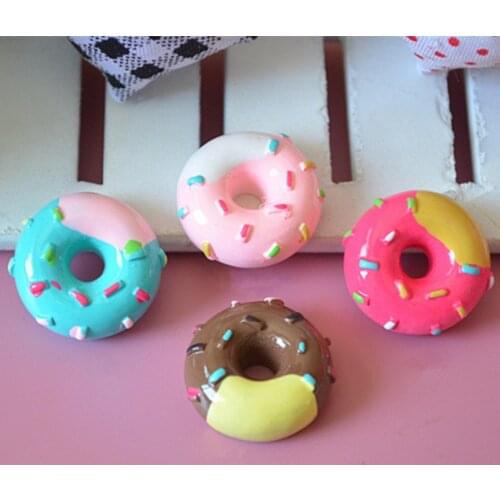 Tanduzi 20PCS Kawaii Flatback Resin Cabochon Simulation Donut Double Color Doughnut Dollhouse Deco Parts Hair Bow DIY