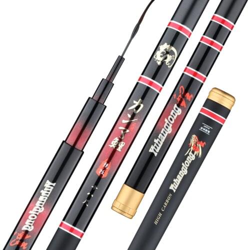 3.6M-9.0M Taiwan Fishing Rod Carbon Fiber Telescopic Wedkarstwo Olta Black Pit Hand Pole Sturgeon Fishing Sticks Fishing Tackle