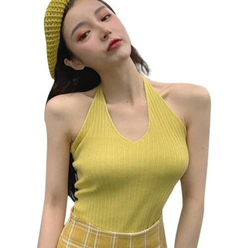 Knitting Solid Color Simple And Versatile Tank Tops Womens Summer Slim Neck Top With Suspender Vest