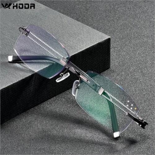 Β Pure Titanium Mens Avant-garde Diamond Trimming Cutting Rimless Lens, Screwless Frameless Myopia Optical Glasses Frame F6632