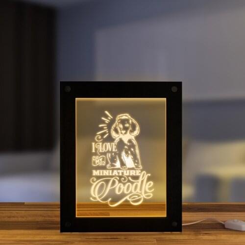I Love My Miniature Poodle Caniche Dog Breed Modern Mood Light Personalized Puppy Dog Picture Frame LED Light Frame