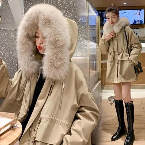 Women Overcoat Parka Cotton-Padded Jacket 2021 New Winter Cotton Coat Loose Female Coats Khaki Hooded Outerwear Casaco Feminino