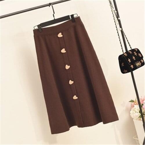 2018 Fashion Vintage Autumn Women Knitted Skirts Midi Long A-line Skirt Lady High Waist Kintted Cotton Skirt Skirt Outwear WZ590