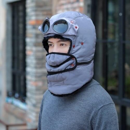 Korean-Style Womens Winter Warm Thick Ushanka Snow Hat with Mask Wraps Windproof Outdoor Earmuffs Fur Hat for Men