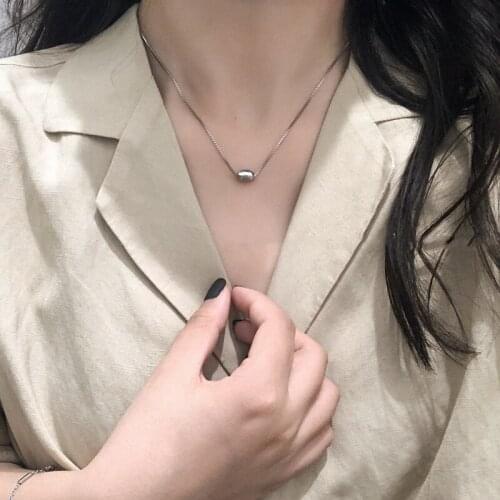 Korean Fashion Vintage OL Beans Pendan Necklace For Women Simple Gold Silver Color Stainless Steel Chain Choker Girls Jewelry