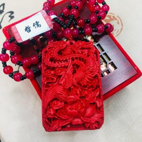 Zheru natural beeswax light yellow carved phoenix pendant with round bead necklace beautiful men and women sweater chain