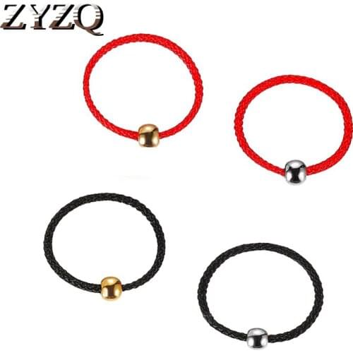 ZYZQ Lucky Transfer Bead Ring Natal Year Simple Men And Women Stretch Hand-Woven Gold Beads Red Rope Ring