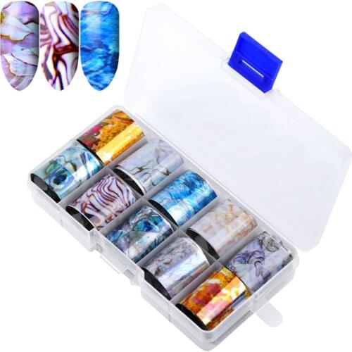 10Pcs Nail Foil Transfer Sticker Holographic Nail Art Stickers Tips Wraps Foil Transfer Adhesive Acrylic for Nail Art Decoration