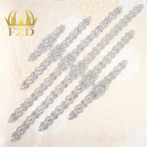 10 pieces) Rose Gold Beaded Appliques gold applique Sliver Rhinestones Sew On Clear Crystal For Costume Sash Waist Belt