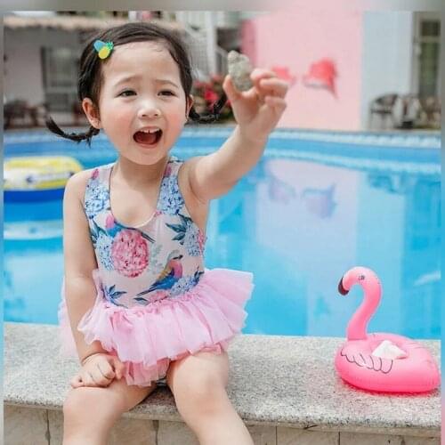 2020 Baby Girls Cute Pluffy Ruffles Skirt Swimsuit with cap Children Swimwear Bath wear ballerina Ballet Style Kids 1-10Y