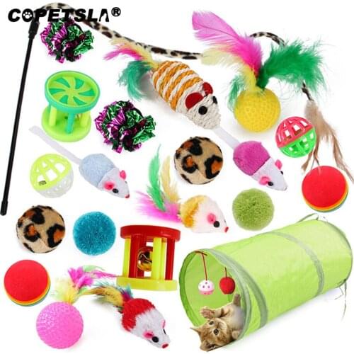 21Pcs Cat Toys Kit Collapsible Tunnel Cat toy Fun Channel Feather Balls Mice Shape Pet Kitten Dog Cat Interactive Play Supplies