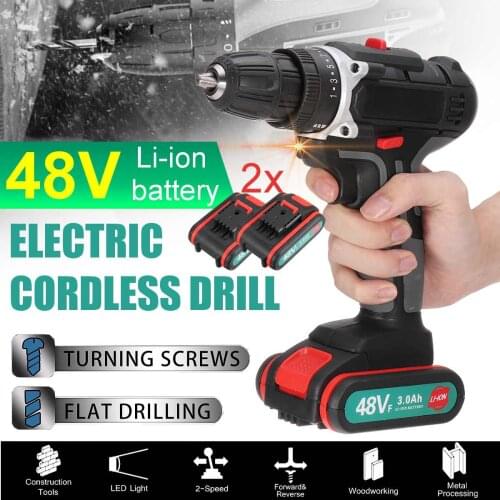 48VF 520N.m. Cordless Electric Drill Screwdriver 2 Lithium Battery Rechargeable 2 Speed 25+1 Turque Power Driver Power Tools