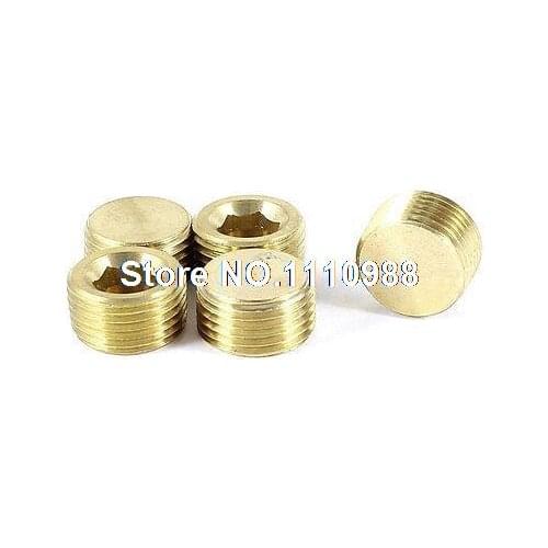 5 x Chrome Plated Brass Air Pipe Fittings 3/8PT Male Thread Hex Socket Plug Cap