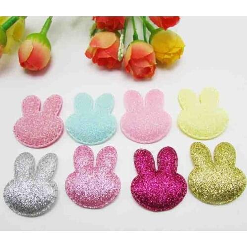 3.5cm 80pcs/lot shiny Pink rabbit head bow diy Padded Applique For Children cloth Headdress Accessories free shipping