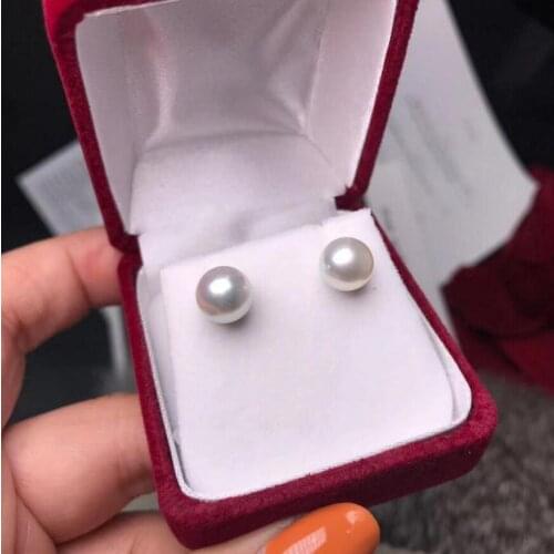 Free Shipping gorgeous pair of 9-10mm south sea white pearl earring