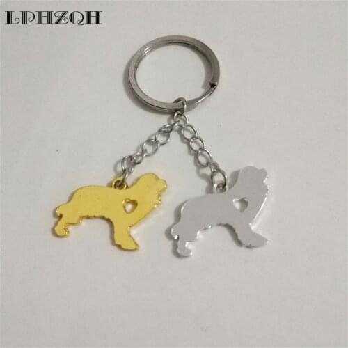 LPHZQH King Charles Spaniel Golden Retriever Dog Keychain Women Bag Pendant Accessory Gift Car Keyring Jewelry Gold Color