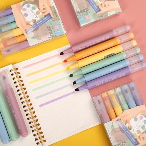6 Pcs/set Morandi Color High Quality Highlighter DIY High Capacity Student Journal Mark Pen Stationery Kawaii School Supplies