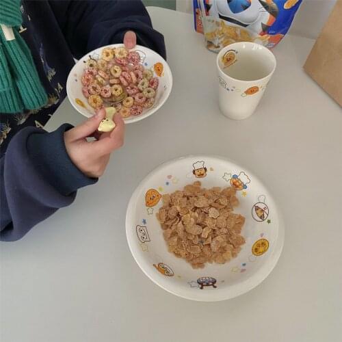 Childrens Plate Ins Style Japanese Childlike Anpanman and Bear Ceramic Plate Cute One-person Tableware