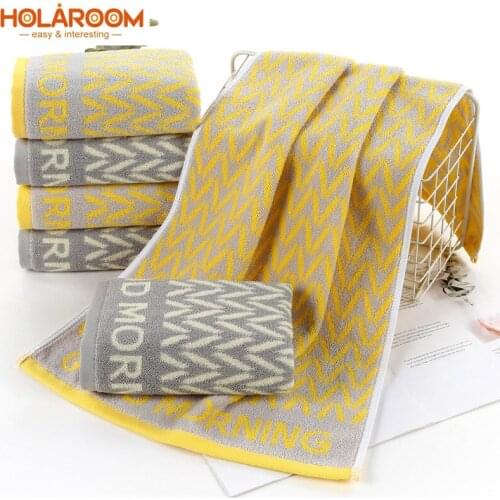 2 Color Available Cotton Face Towel Good Morning Jacquard Towels Home Bathroom Decor Wall Hanging Striped Wash Face Towel