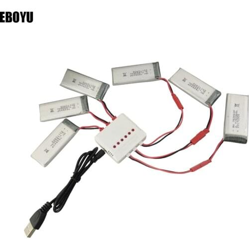 EBOYU 6pcs 3.7V 900mAh Lipo Battery + 1 to 6 Battery Balance Charger + 3pcs Cables for 8807 8807W 8807HW Fold Quadcopter Drone