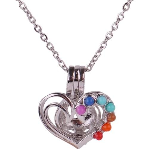 K1693 heart Chakra Stones Reiki Point Bead Pearl Cage Aroma Essential Oil Diffuser Locket Necklace with stainless steel chain